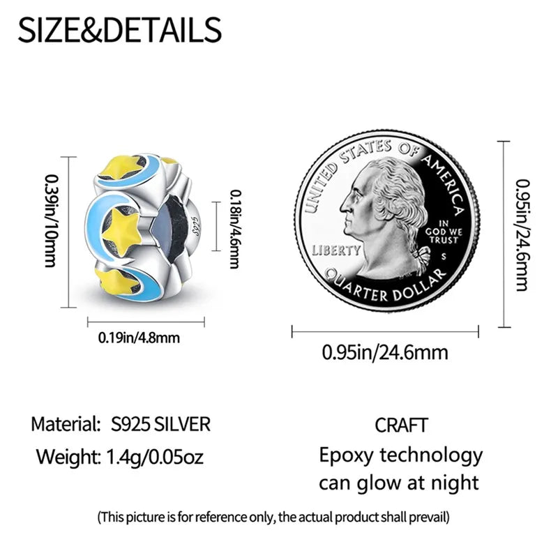 925 Sterling Silver Colorful Luminous Charms | Shell Turtle Star Beads