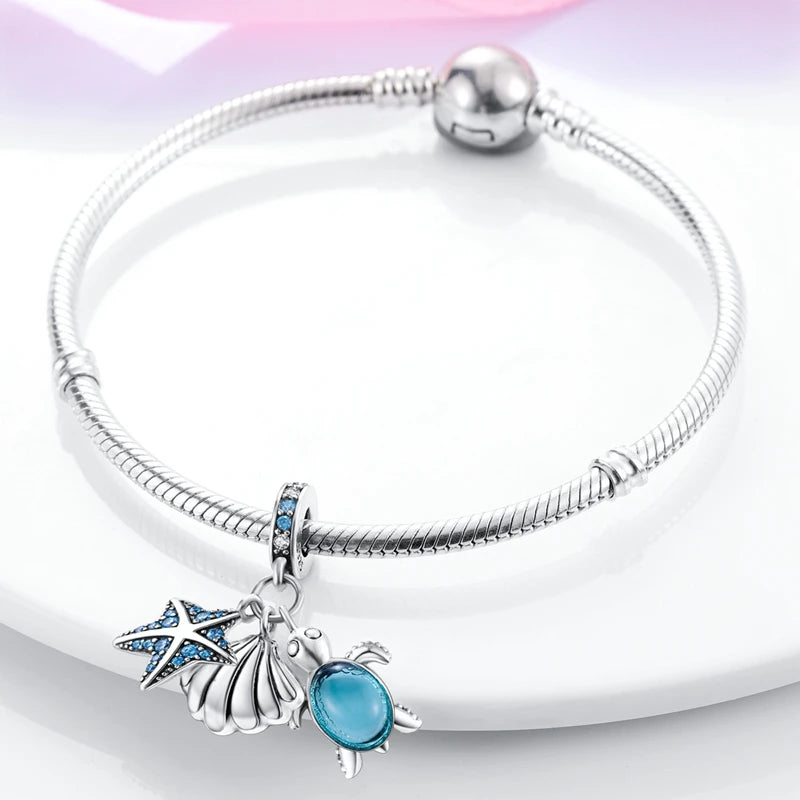 New Summer Ocean Silver Plated Sea Turtle & Starfish Shell Charm | DIY Bracelet Jewelry for Women