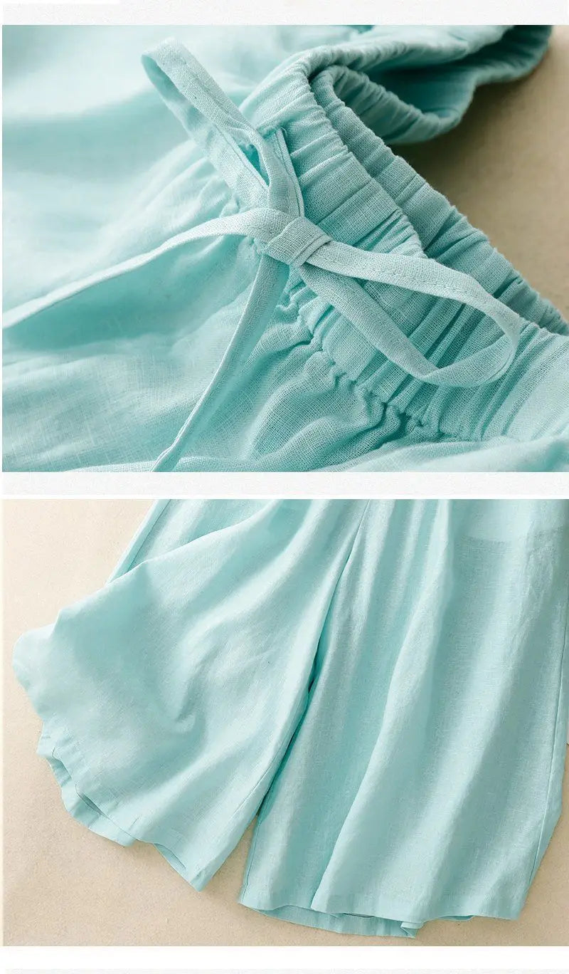 Casual Cotton Linen Pants for Women | Vintage Wide Leg Joggers | Summer Fashion Capri Sweatpants