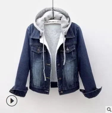 Women’s Hooded Denim Jacket | Patchwork Button Coat with Pockets Streetwear Outerwear 2025