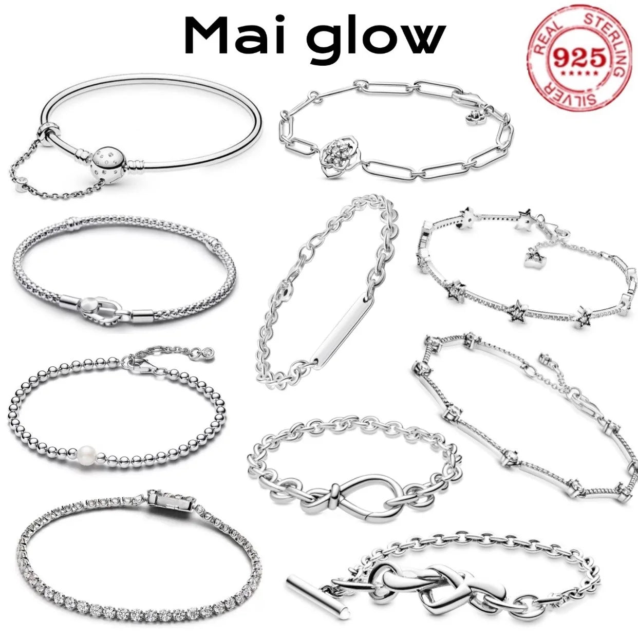 925 Sterling Silver Heart Star Infinity Charm Bracelet | Women’s Jewelry