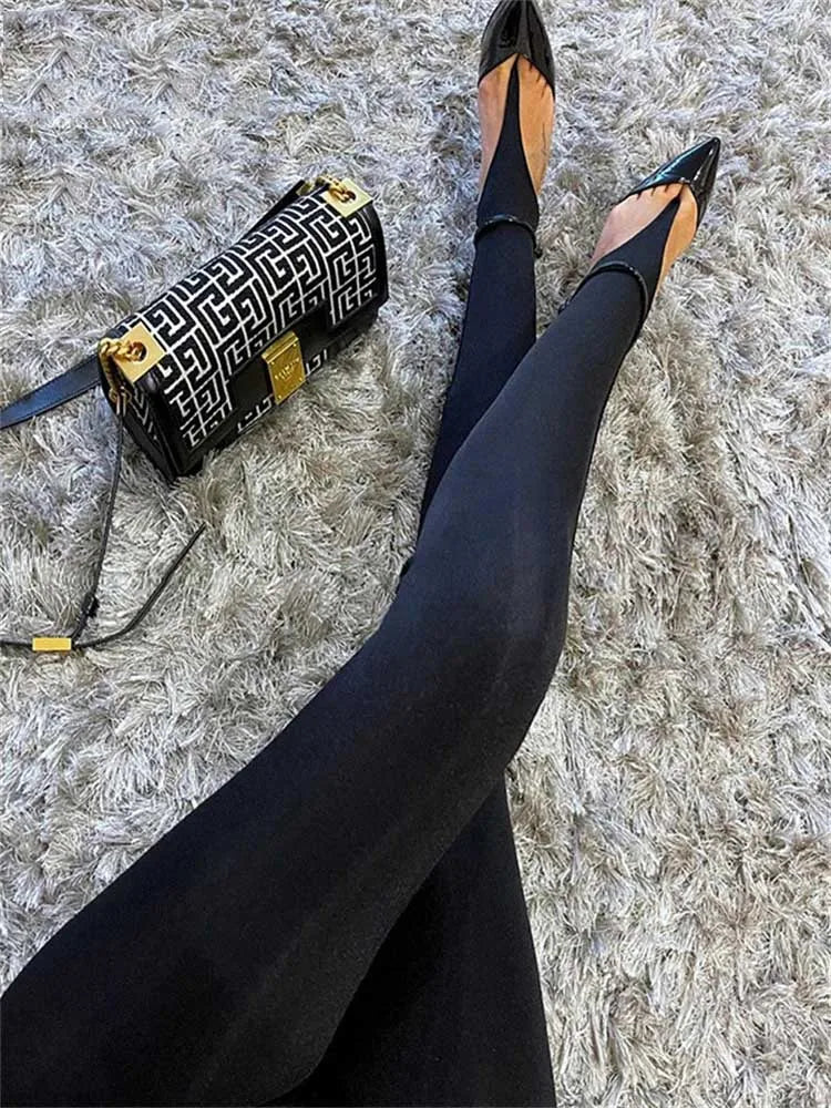 Women’s Black High Waist Skinny Pants | Y2K Glitter Winter Leggings 2024