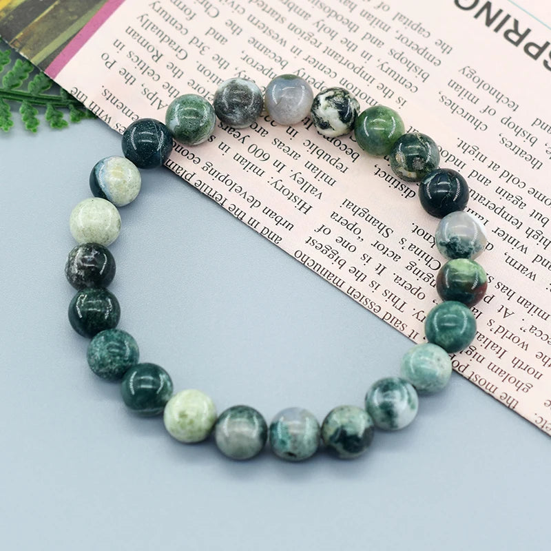 Natural Tree Pattern Agate Beaded Bracelet | Lapis Lazuli, Moss Agate & Jade Energy Healing Jewelry for Men & Women