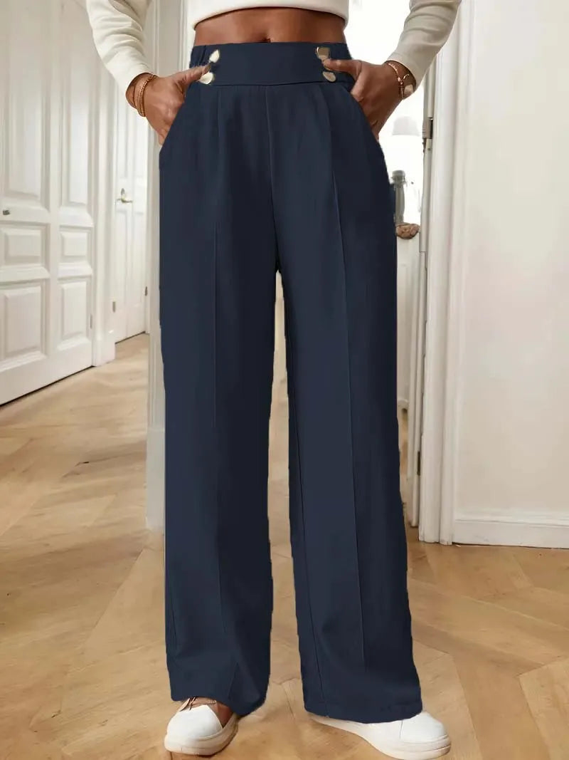 2025 Women’s High Waist Wide Leg Pants | Flowy Floor-Length Minimalist Straight Fit Trousers