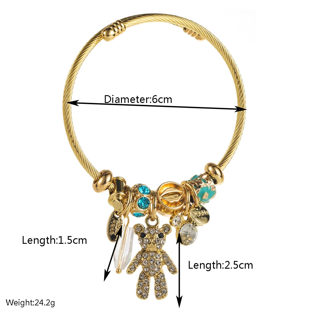 Gold 🐻 Stainless Steel Bracelet | Personalized Bear Pendant for Women