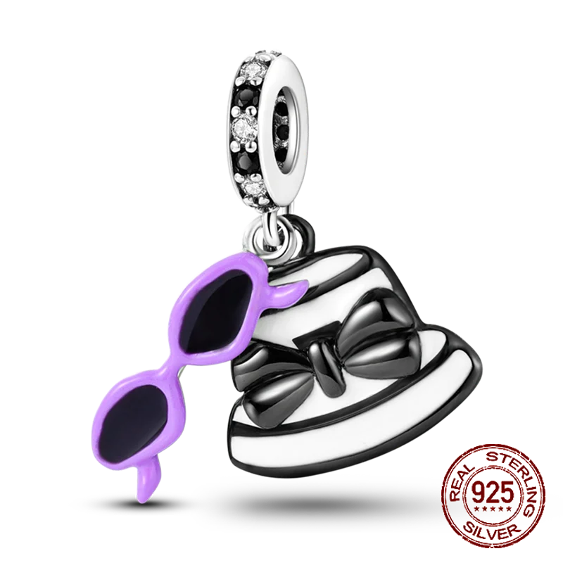 925 Sterling Silver Purple Flower & Butterfly Dangle Charm | Bead for 4MM Bracelet or Necklace DIY Jewelry Gift