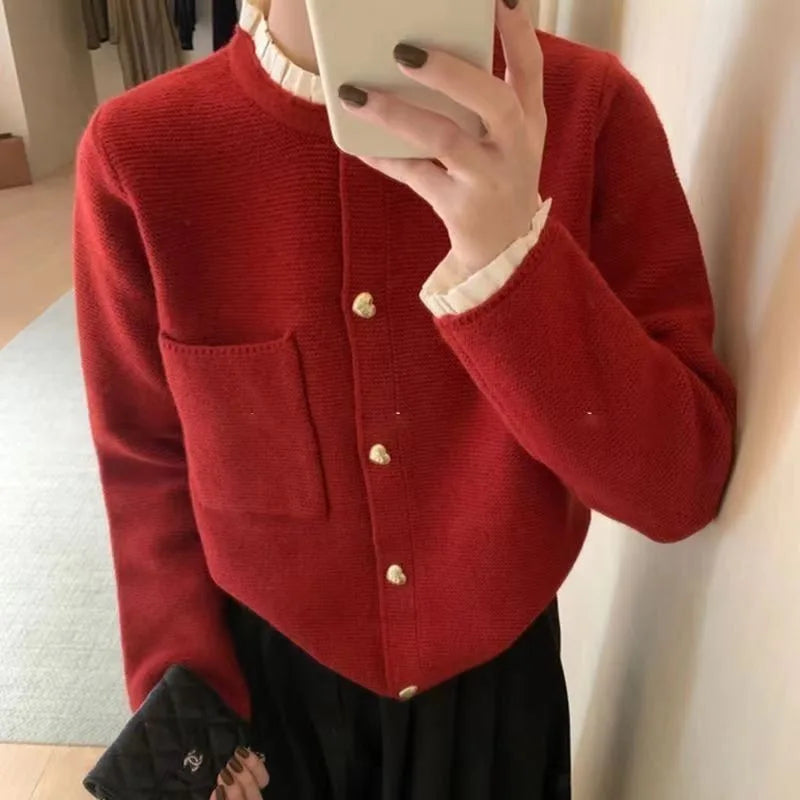 Love Button Knitted Cardigan – Lazy Style Sweet Fashion Sweater Jacket for Women | 2024 Autumn New