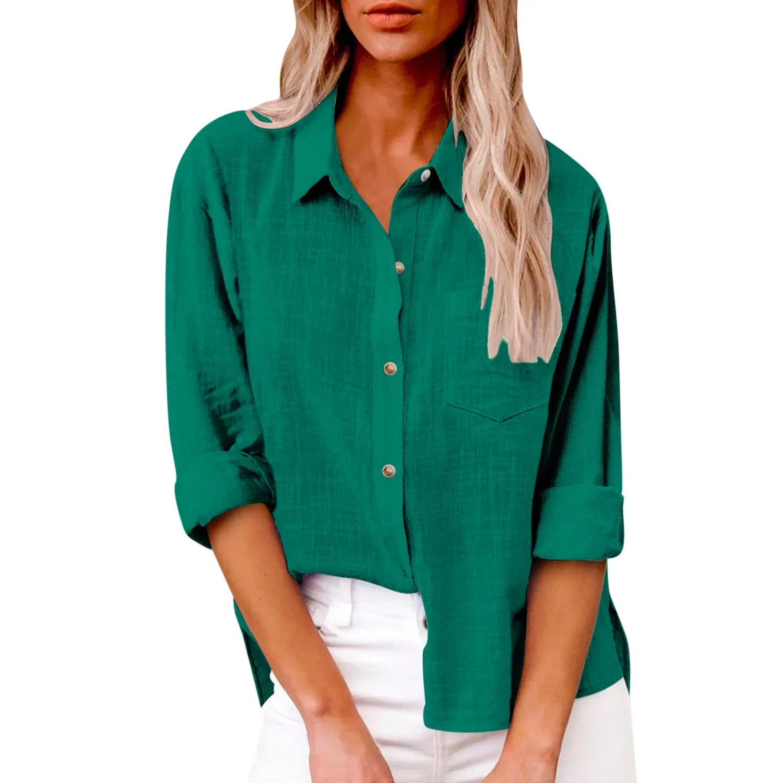 Cotton Linen Long Sleeve Women’s Shirt – Solid Elegant Casual T-Shirt 👚🌿