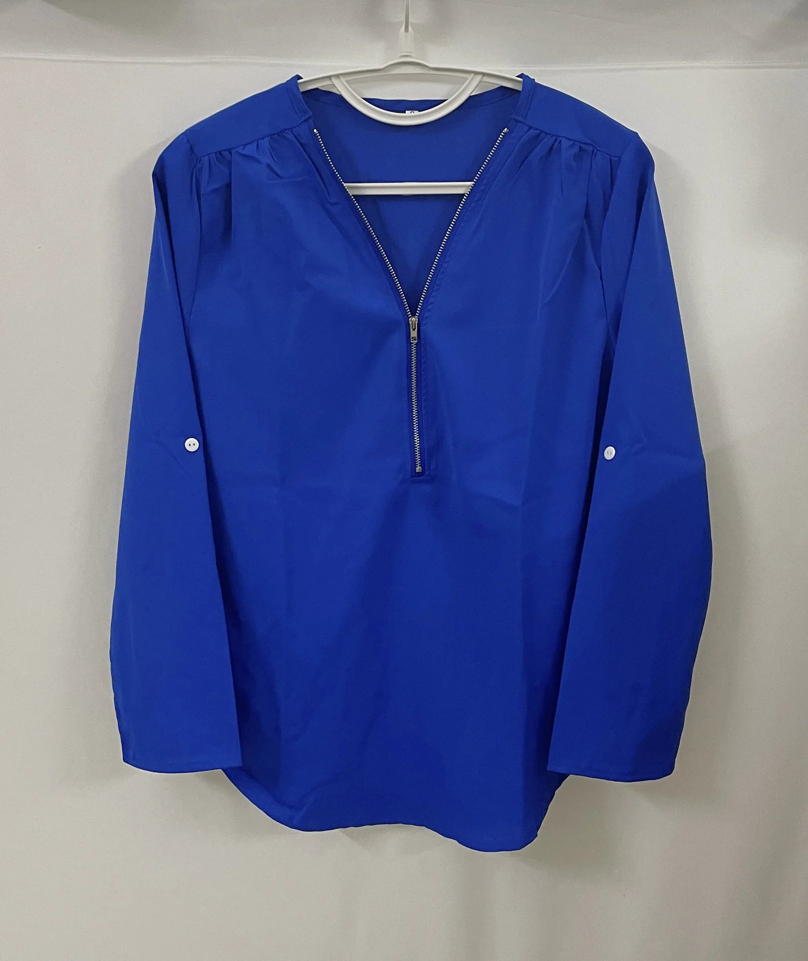 Summer Women’s Chiffon Blouse | Deep V-Neck Zipper Tops | Casual Loose Long Sleeve Plus Size Shirt