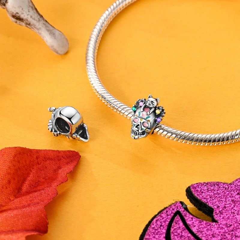 925 Sterling Silver Halloween Series Charms | Pumpkin, Witch, Skull & Candy Beads Fit Original Bracelet DIY Jewelry