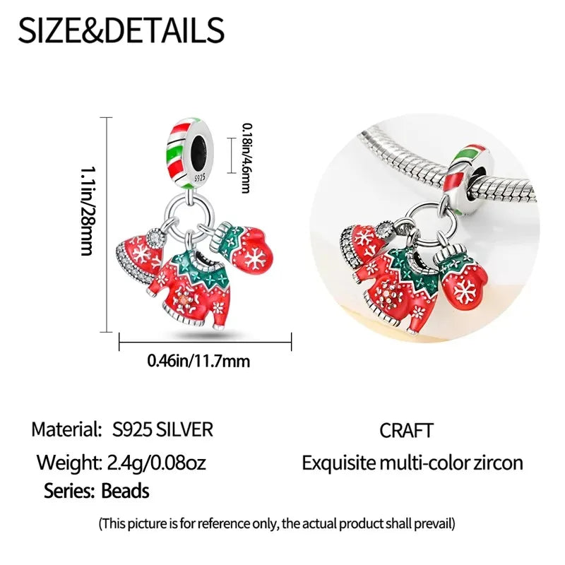 925 Silver Disney Christmas Charm Trio – Mickey Wreath & Minnie Ice Skating Bead for S925 Bracelet