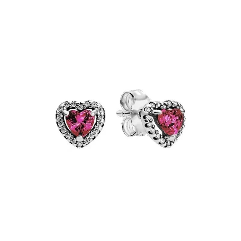 New 925 Sterling Silver Heart Jewelry Set | Pink, Red & Rainbow Earrings, Rings, Necklaces Gift Collection
