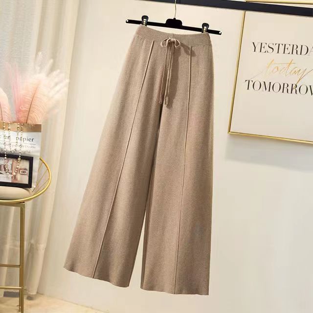 Knitted Pants Women | High Waist Elastic Drawstring Loose Casual Wide Leg Pants | Spring & Autumn