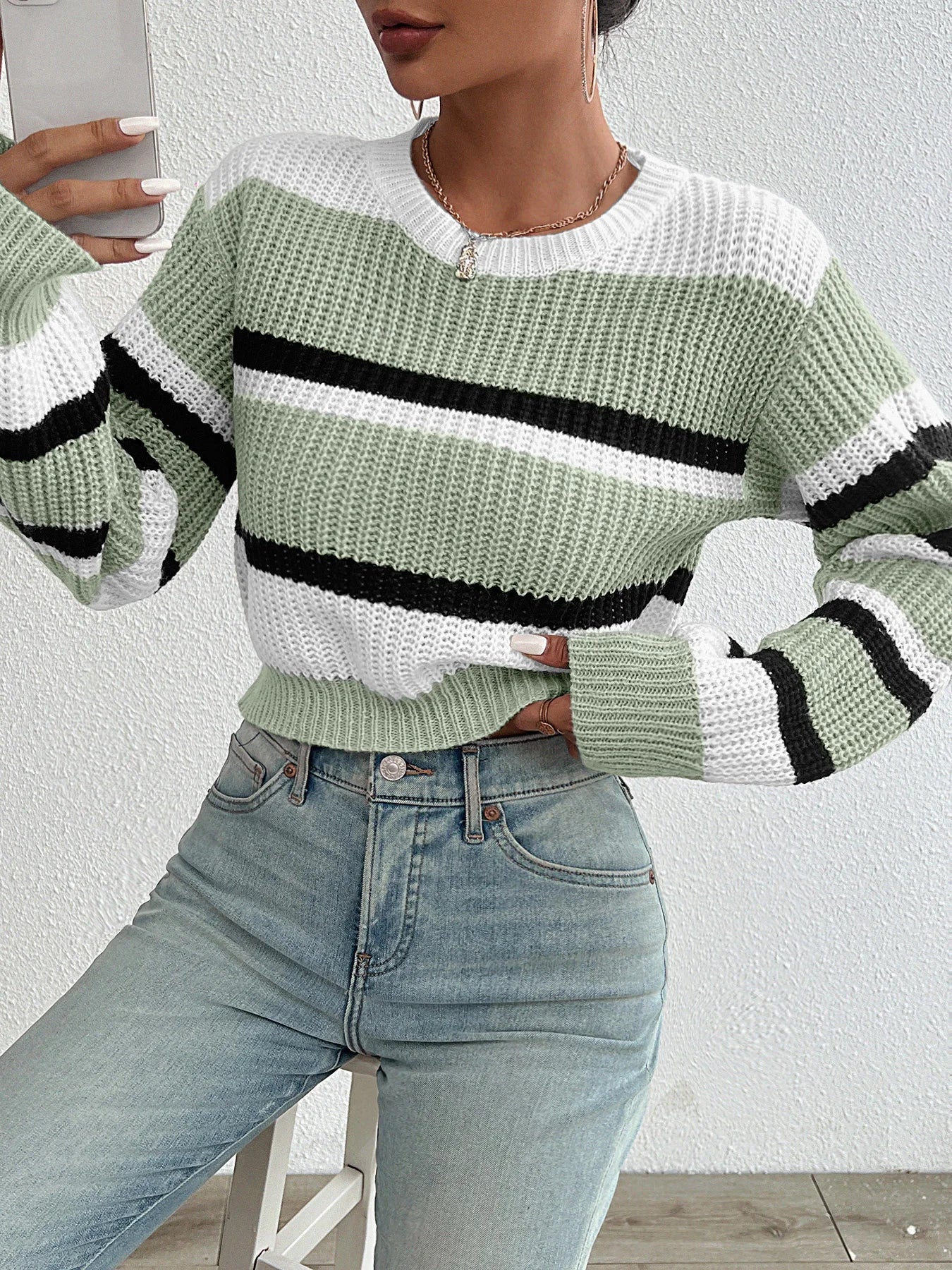 2024 Autumn & Winter Women’s Acrylic Knitted Sweater | Loose Drop Shoulder Long Sleeve