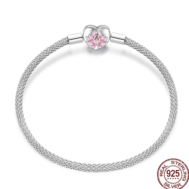 925 Sterling Silver Heart Moon Sun Clasp Charm Bracelet | 17–20CM Original Bracelet for Women | Fits Pandora DIY Beads Jewelry