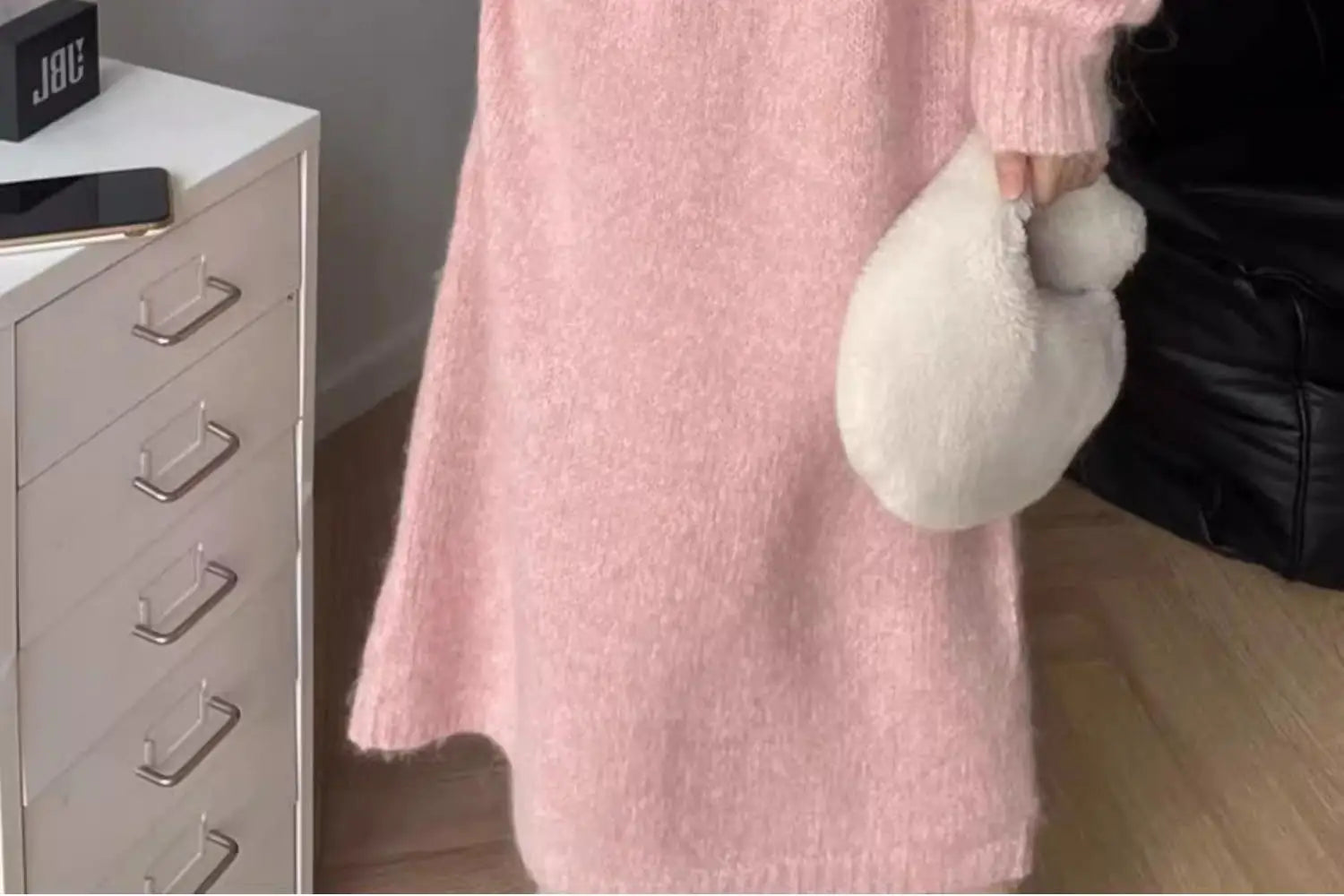 Ladies’ Thick Long Knitted Dress | Korean Style Loose Waist V-Neck H-Line Base Layer Dress | Autumn Winter New Arrival
