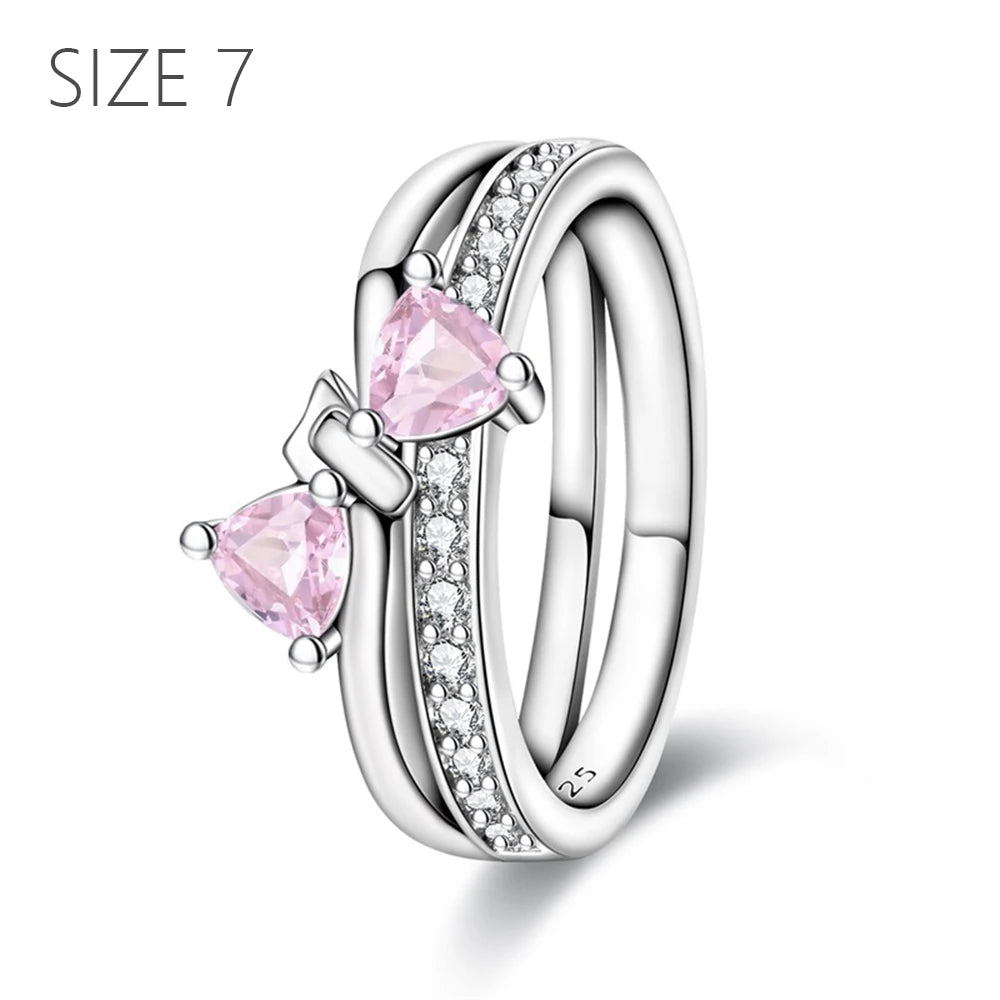 2024 New 925 Sterling Silver Bow Tie Jewelry Set | Zircon Ring, Earrings, Bracelet & Necklace for Women Gift