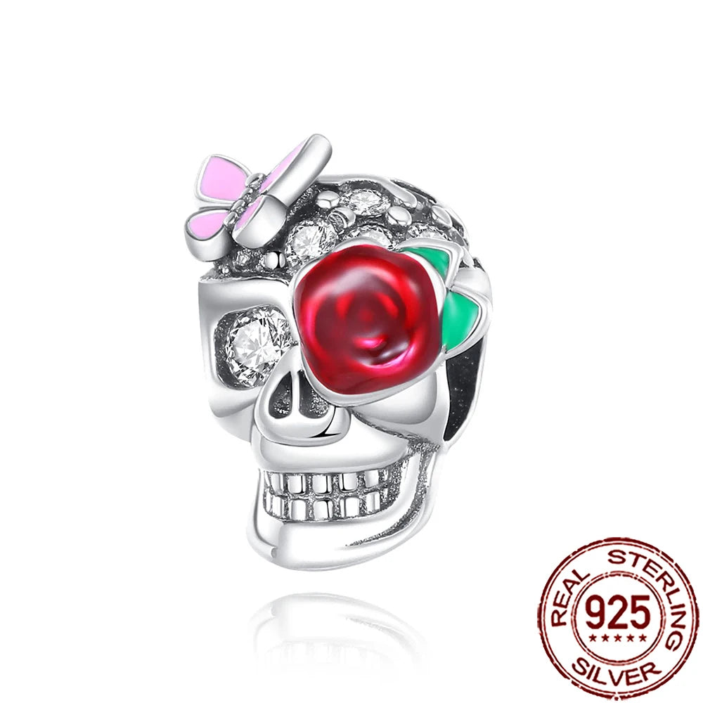 Gothic 925 Sterling Silver Grim Reaper Skull Charm Bead Fit Pandora Bracelet