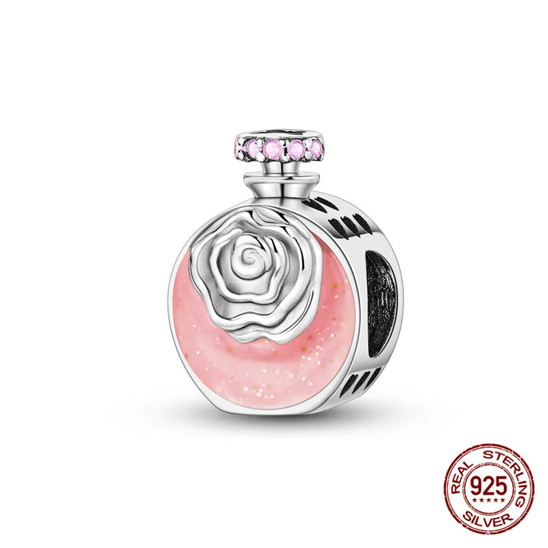 925 Sterling Silver Perfume Bottle Charm Bead – Fits Pandora Bracelet DIY Jewelry Gift for Women