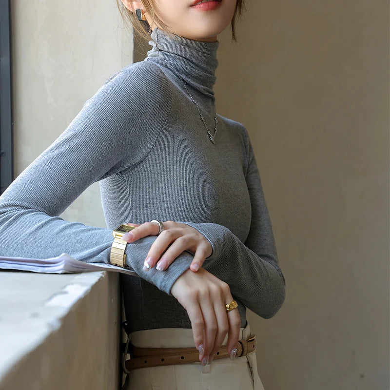 Women's Turtleneck Knitted Sweater | Autumn Slim Fit Pullover | High-End Long Sleeve Basic Top