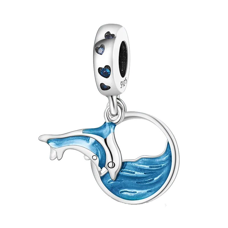 925 Sterling Silver Blue Moon Plane Space Series Glass Beads Clip Charm for Bracelet