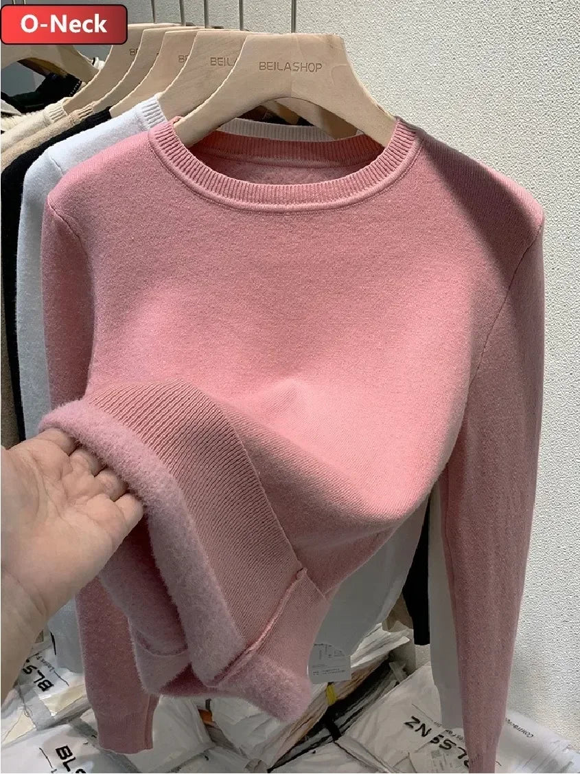 Women Winter Thicken Turtleneck Sweater – Slim Knit Plush Velvet Lined Warm Pullover Jumper