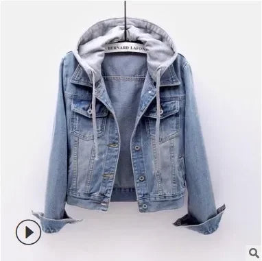 Women’s Hooded Denim Jacket | Patchwork Button Coat with Pockets Streetwear Outerwear 2025