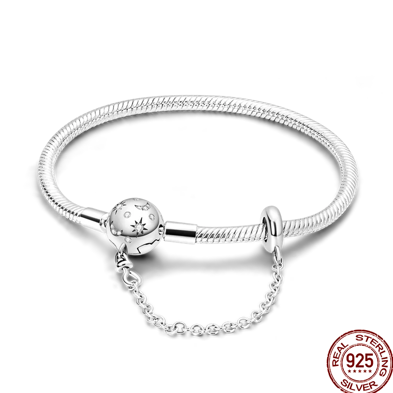 925 Sterling Silver Rainbow Leather Braided Bracelet | Eternal Love Stars & Moon Charm – DIY Women’s Beaded Jewelry Gift