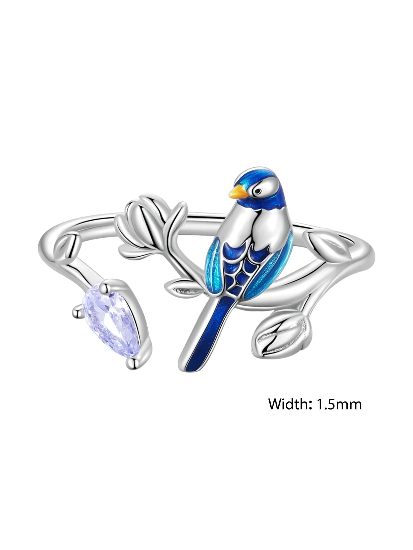 BISAER 925 Sterling Silver Floral Bird Open Ring | Adjustable White Gold Plated Flower Band for Women – Fine Party Jewelry