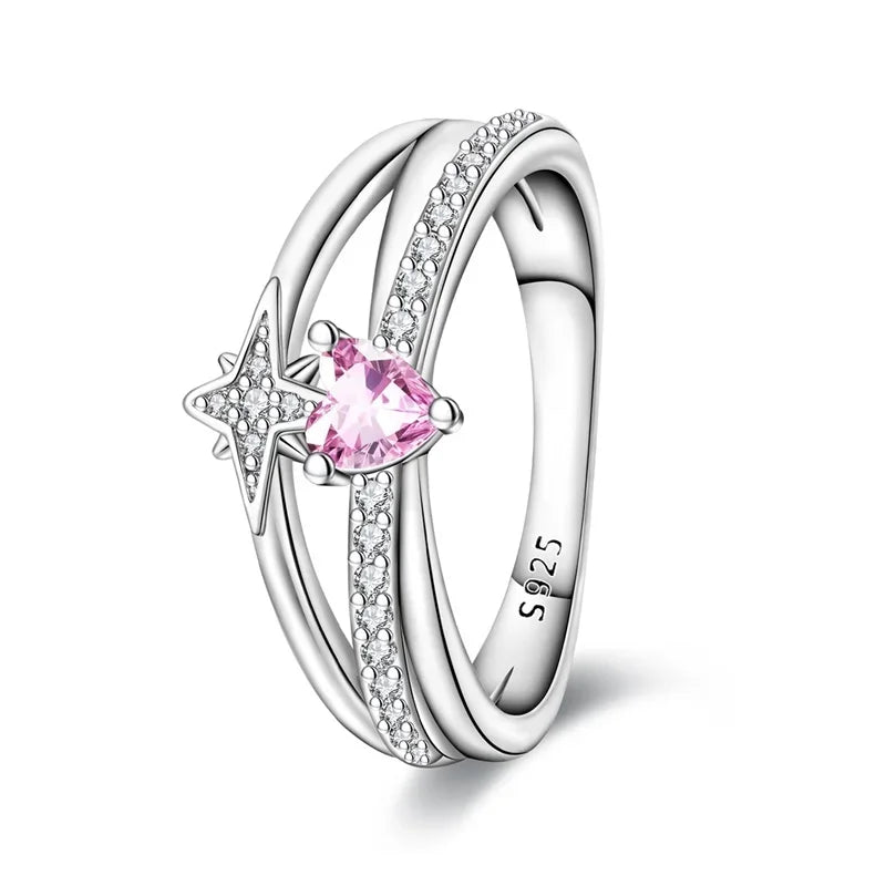925 Sterling Silver Double Heart, Bow & Starfish Crown Rings | Women’s Moon Ring Fine Jewelry Wedding & Valentine Gift