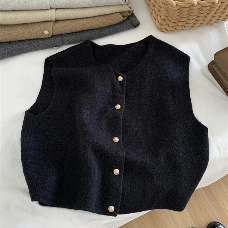 2025 Women’s Preppy Knitted Sweater Vest | Chic Vintage Elegant Waistcoat for Autumn & Winter