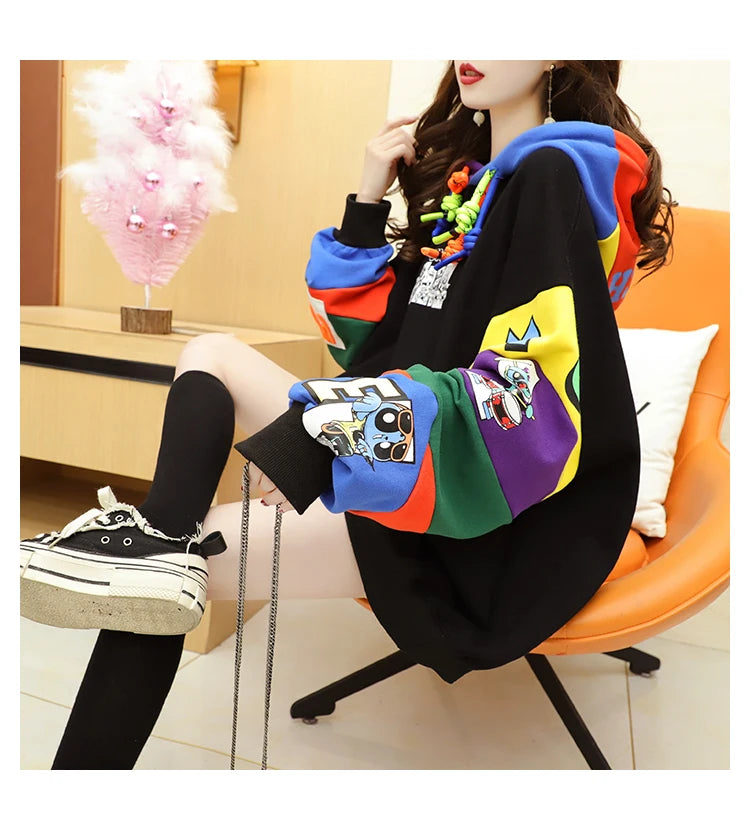 Plus Size Women’s Hoodie – Fleece-Lined Mid-Length Jacket | Autumn Winter Trendy Korean Style Long Sleeve Sweatshirt