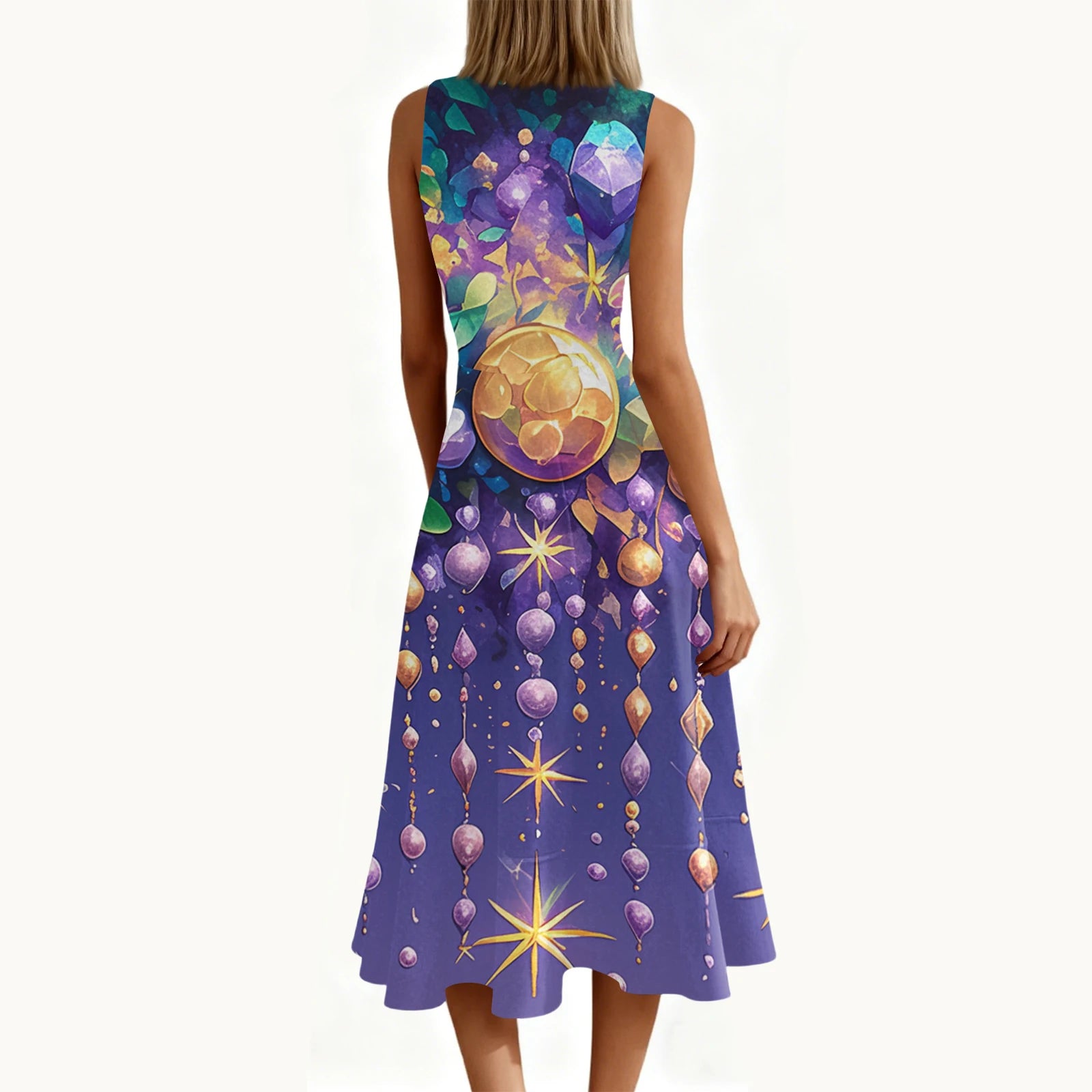 Carnival Women's Dress 🎉 Ruffled Printed Casual Dress 👗 Sleeveless Round Neck Stylish Festival Costume ✨