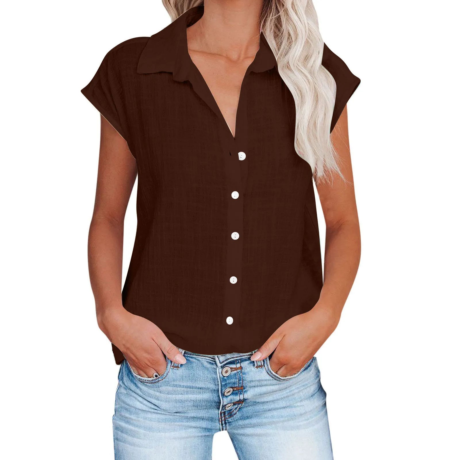 Summer Solid Cotton Linen Shirt for Women – Casual Short Sleeve Loose T-Shirt Ladies Thin Tee Top 🌿✨