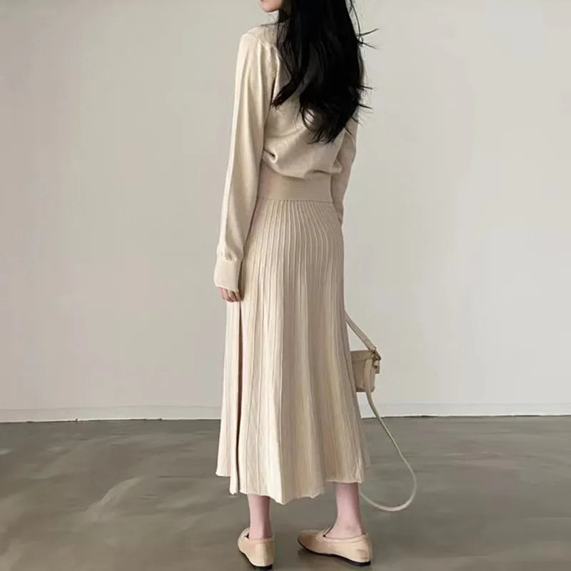 Autumn Winter New Slim Fit Strap Dress – Casual Versatile Long Sleeve Maxi Skirt | Elegant Polyester Fiber Outerwear Dress