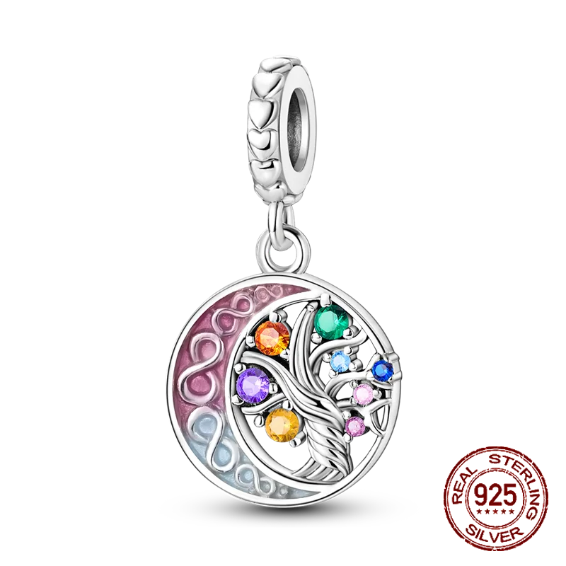 925 Sterling Silver Purple Flower & Butterfly Dangle Charm | Bead for 4MM Bracelet or Necklace DIY Jewelry Gift