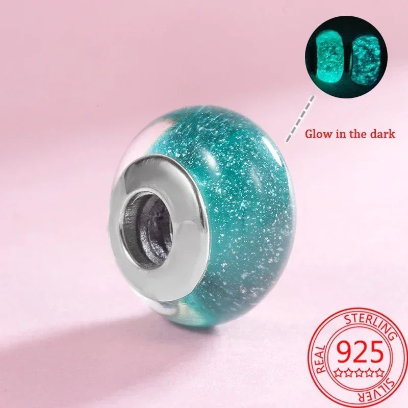 2025 Classic 925 Sterling Silver Colored Flower & Leaf Murano Glass Charm Beads | DIY Bracelet
