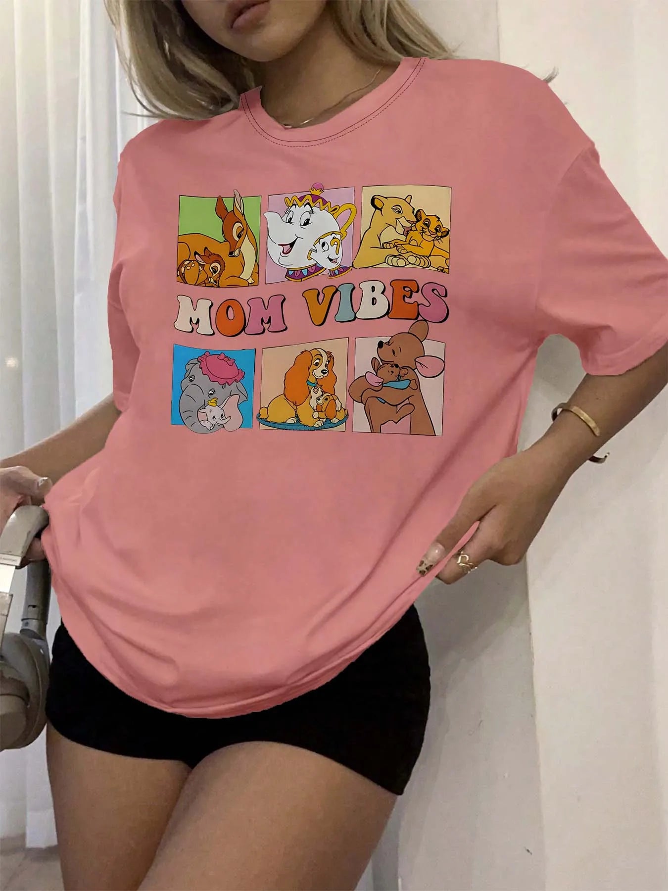 Plus Size Mom Vibes T-Shirt 🌸 Cartoon Graphic Casual Tee Women ✨