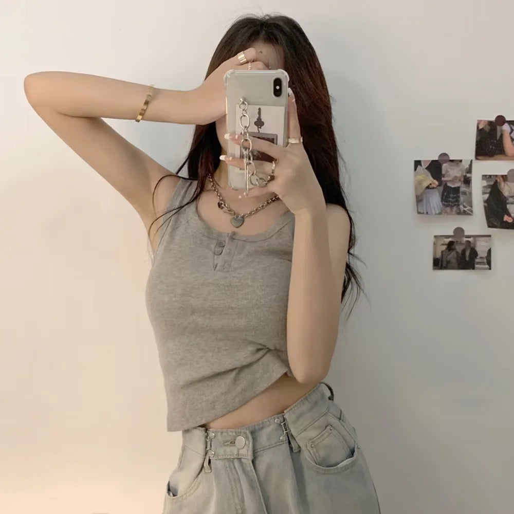 Summer Knitted Round Neck Top for Women – High Elasticity Casual Camisole Sexy Vest