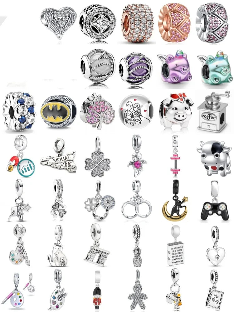 925 Sterling Silver Airplane, Leaf & Angel Charms | Painted Bead Pendants Fit Original European Bracelet DIY Jewelry