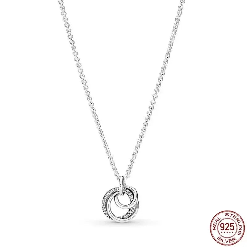925 Sterling Silver Dazzling Round Bow Heart Necklace | Simple Elegant Charm Jewelry Gift for Women