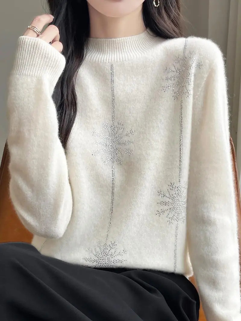 Women Christmas Sweater – Mock Neck Long Sleeve Thick Warm Pullover | Autumn Winter Knitted Loose Jumper Red