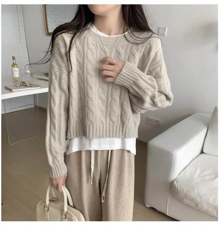Soft Knit Sweater Women’s Top – Lazy Sleeve Inner Wear | Autumn Winter New Arrival Twist Cotton Long Sleeve Round Neck