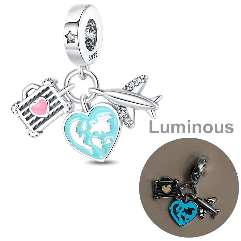 925 Sterling Silver Colorful Luminous Charms | Shell Turtle Star Beads