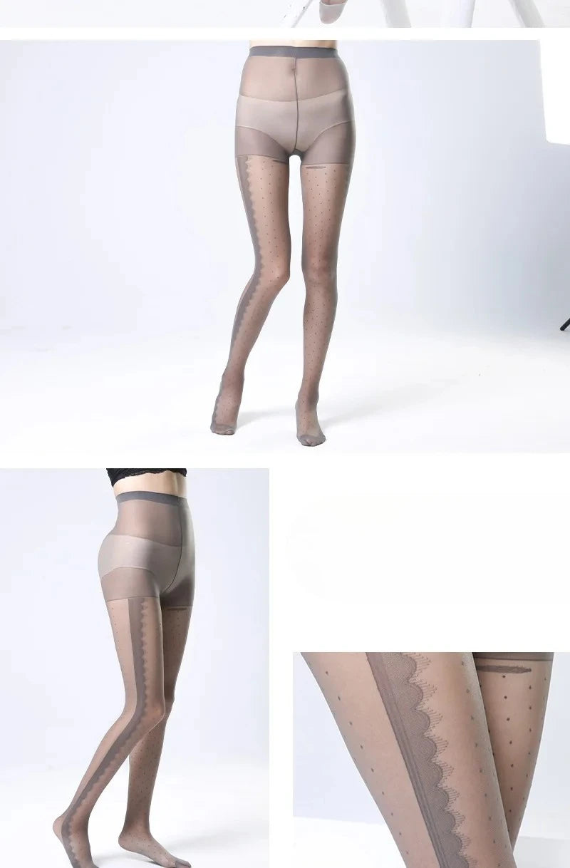 Women's Striped Lace Tights – Sheer Jacquard Dot Pantyhose with Side Seam Detail, 20 Denier for Transitional Seasons