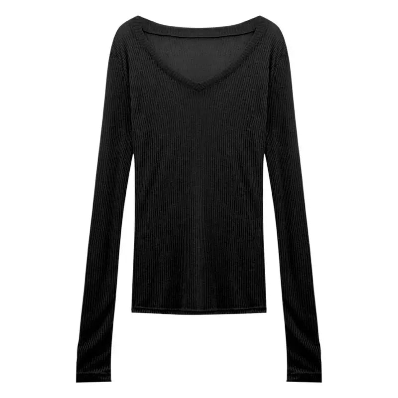 Slim Fit V-Neck Transparent Knitted Top for Women | Autumn 2024 Elegant Long Sleeve Thin Sweater | Classic Commuter Style