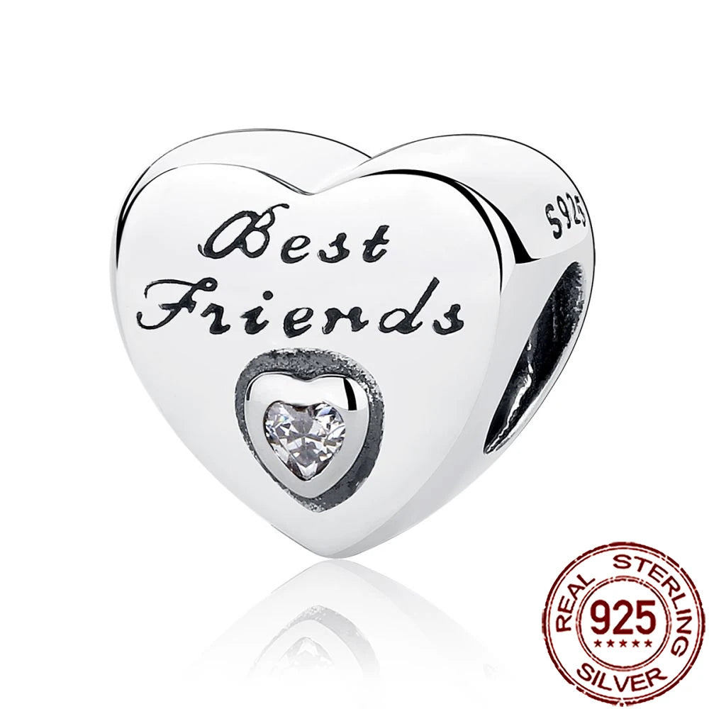 2025 New 925 Sterling Silver Heart Charm Sister Mother Daughter Beads Fit Pandora Bracelet