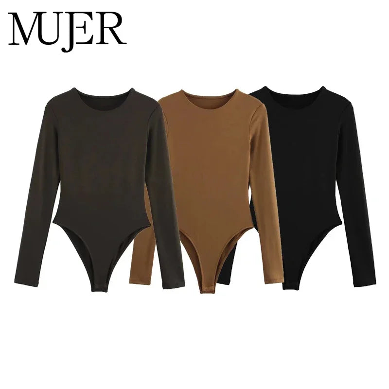2025 MUJER Black Bustier Bodysuit for Women | Sexy Long Sleeve One-Piece Summer Top