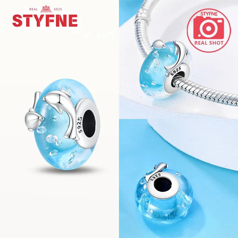 925 Sterling Silver Blue Series Crystal Enamel Murano Bead | Fit Original Bracelet Women DIY Fine Jewelry Gift
