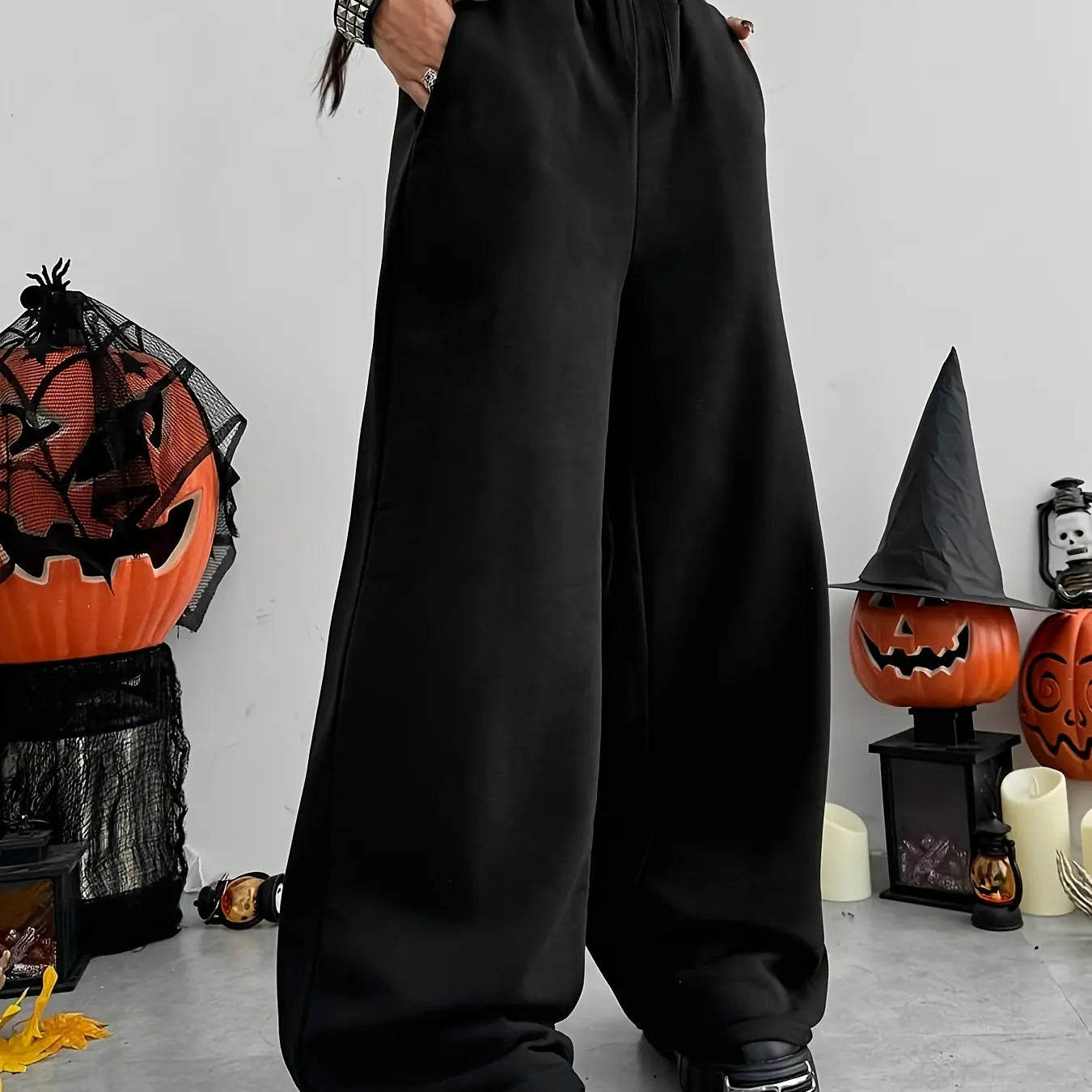 Women’s Casual Wide-Leg Joggers – Elastic Waist Pockets Stretchy Comfort Pants